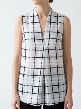 Suzy Black & White Sheer Plaid Sleeveless Top | V-Neck Layering Essential Y2K